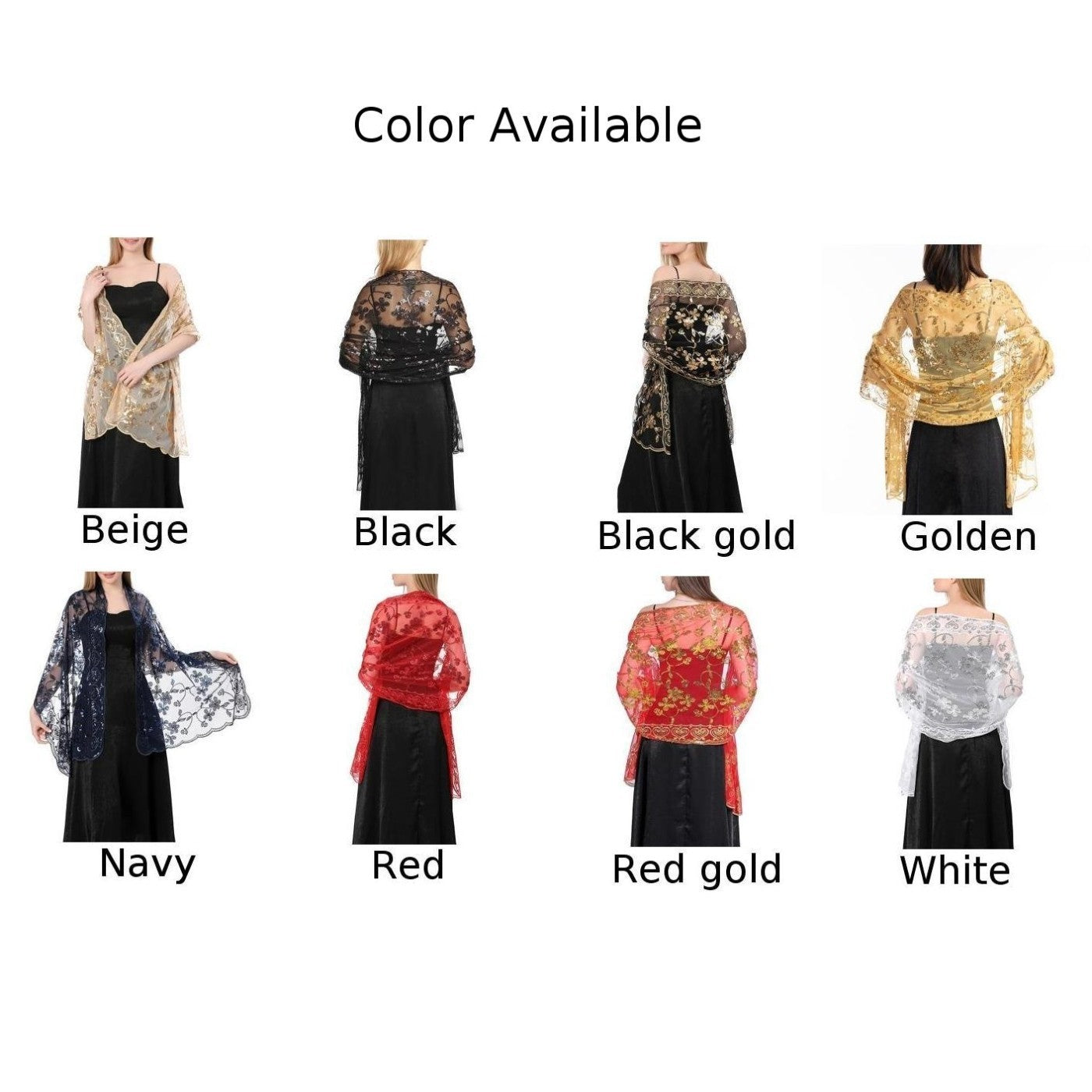 Elegant Sparkly Sequin Sheer Tulle Lace Embroidery Scarf Wrap for Formal Events