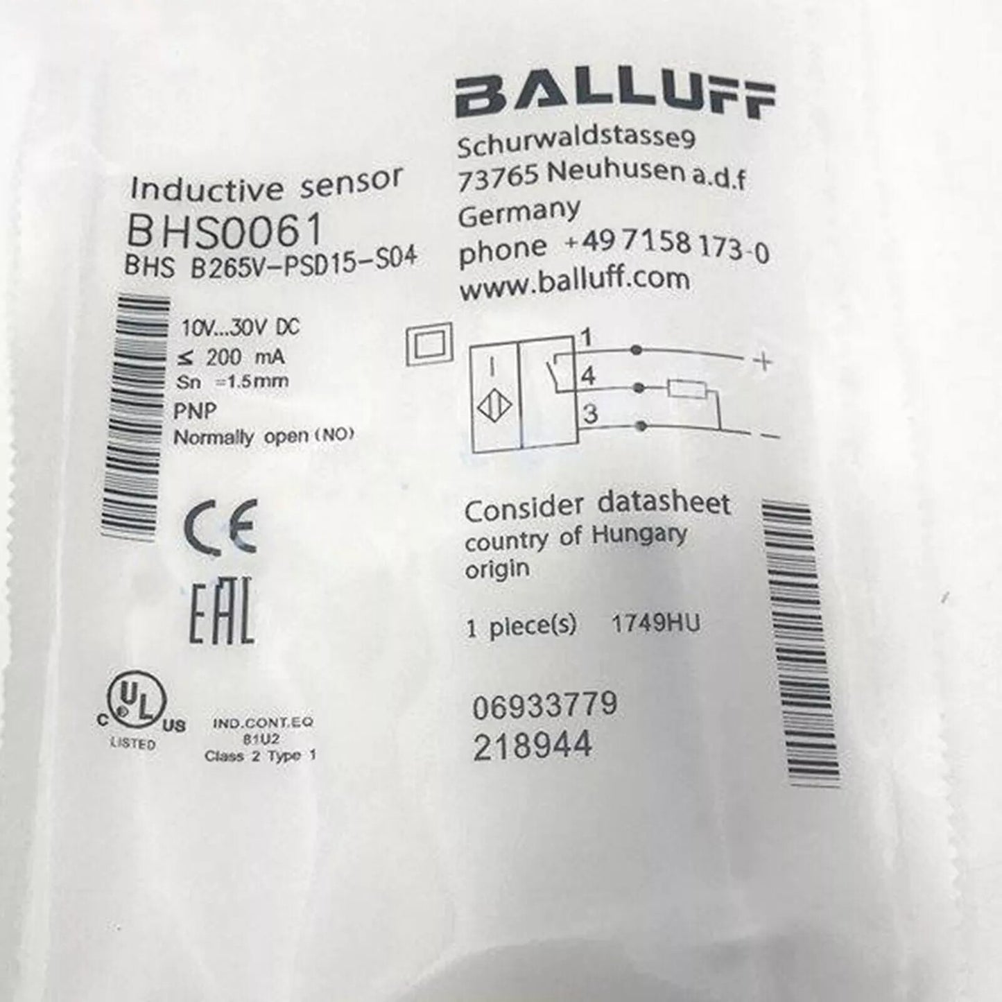 one  BALLUFF BHS B265V-PSD15-S04(BHS0061) Inductive Sensors