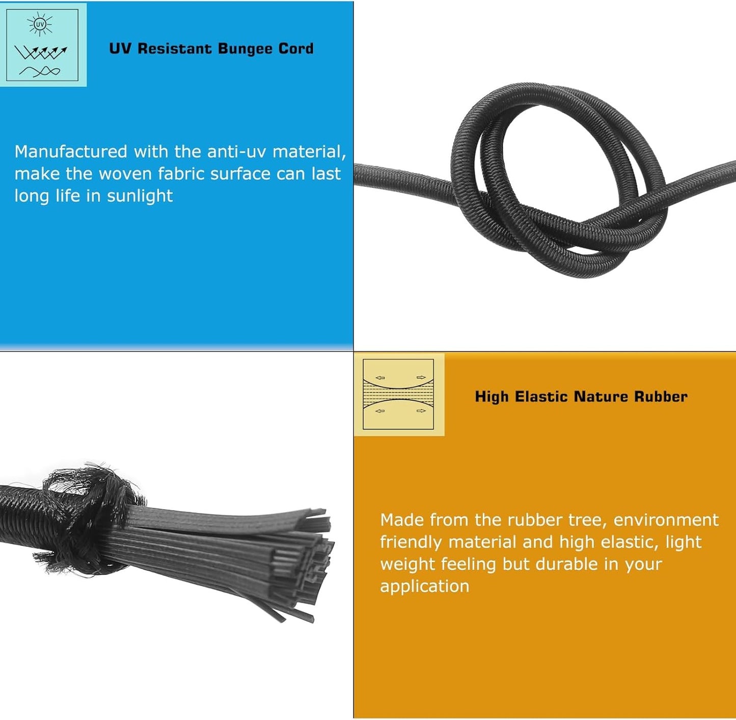 Bungee Shock Cord, 1/4" Diameter 50Ft Length Elastic Rope String for Kayak, Blac