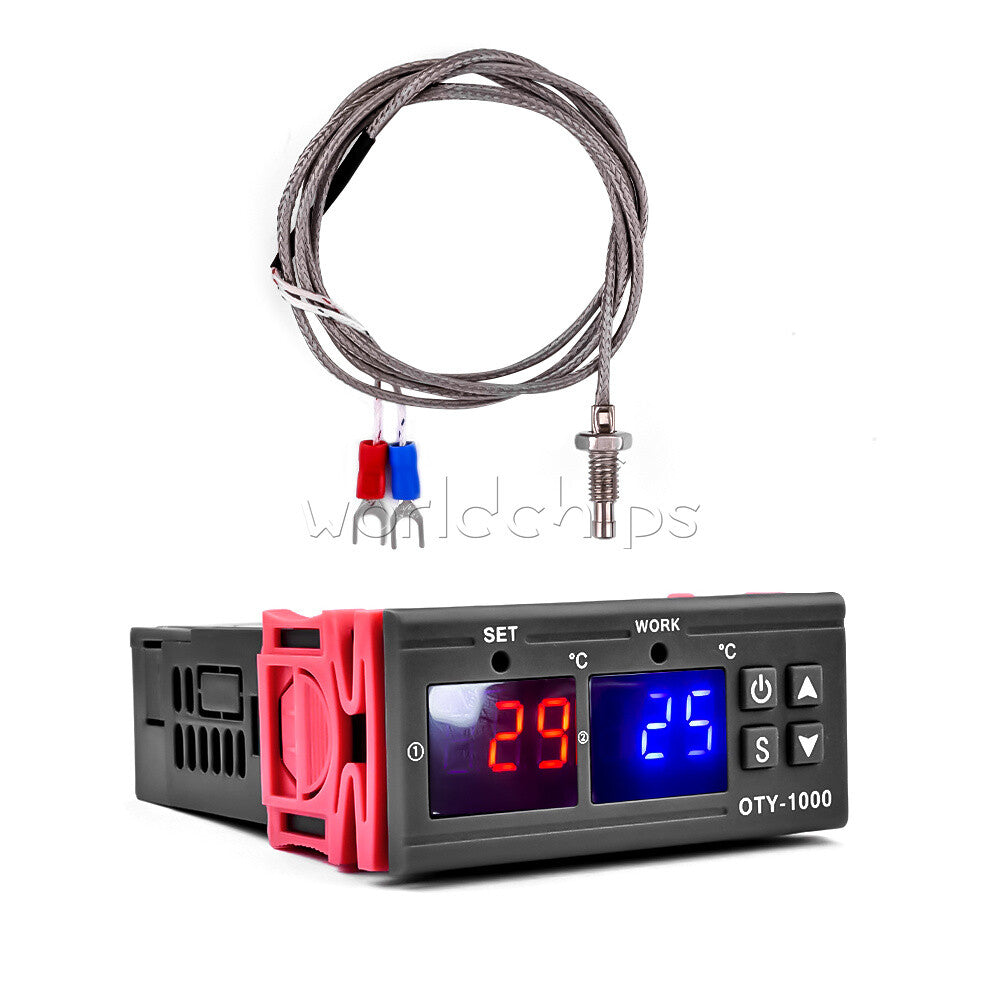AC 220V Dual Display Digital Temperature Thermostat Controller 0~999℃ + K Senser