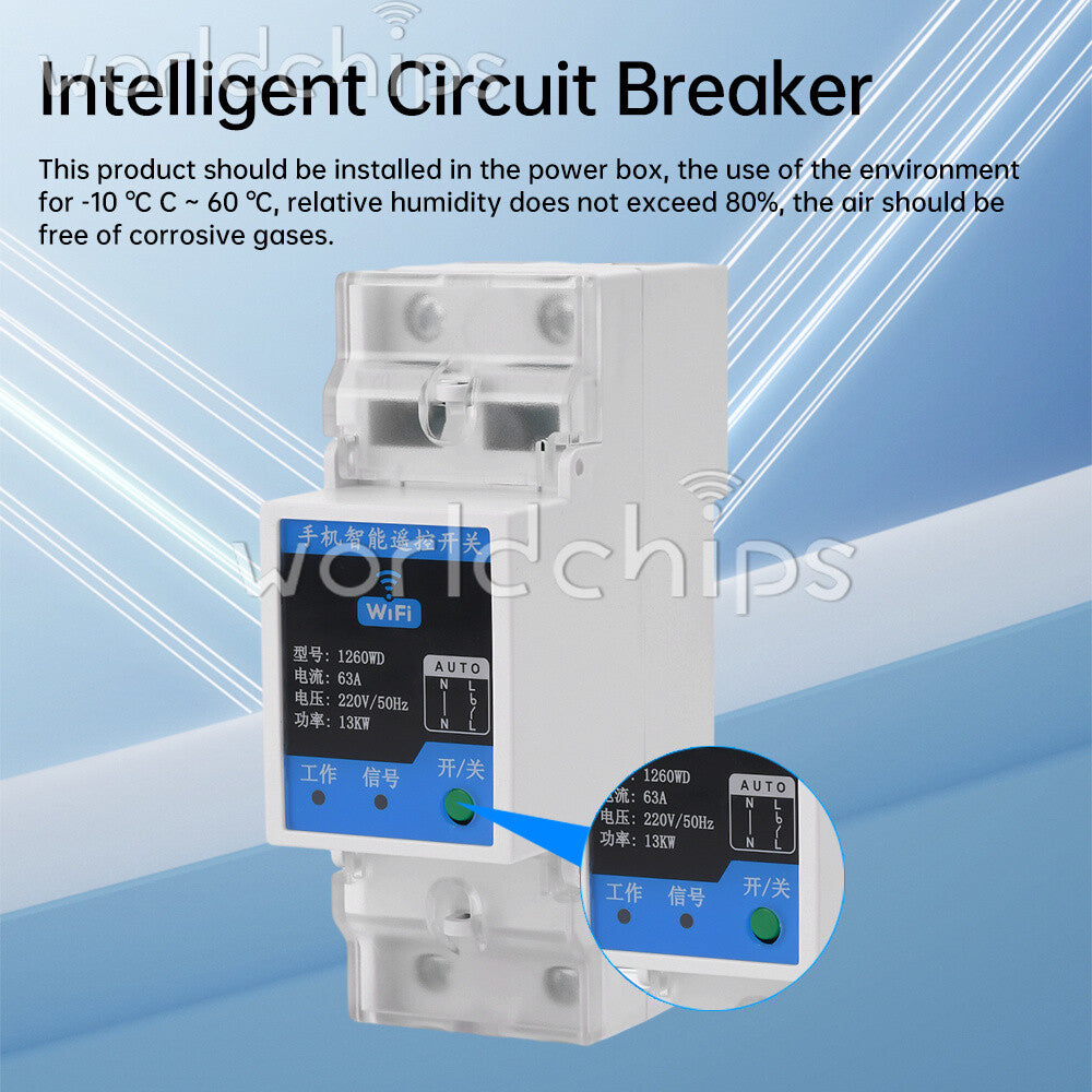 AC220V 2P63A On/Off Breaker TUYA WIFI Bluetooth Switching Power Circuit Breaker