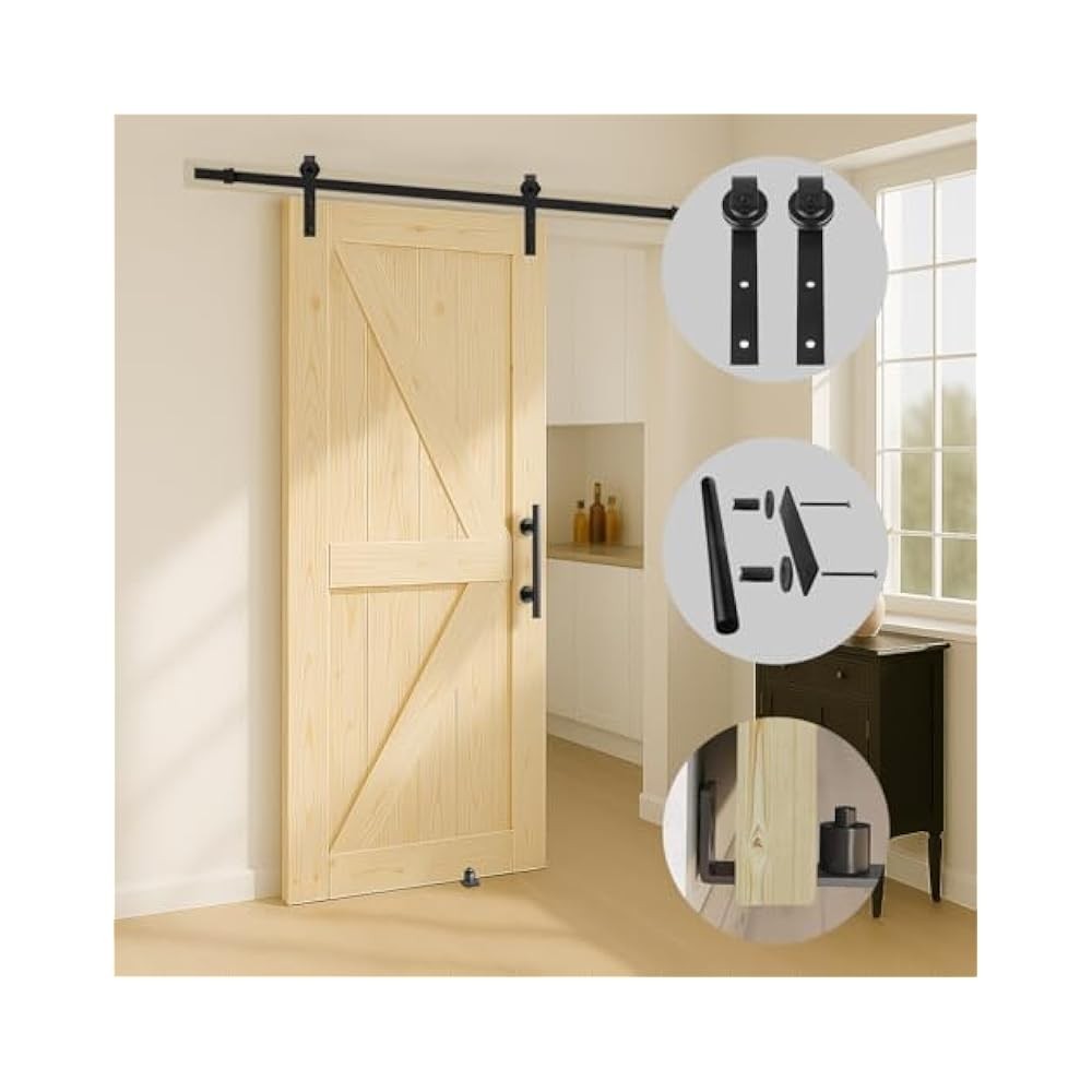 Knotty Pine Barn Door 36x84 Inch, 6.6FT Sliding Hardware Kit, Easy Assembly