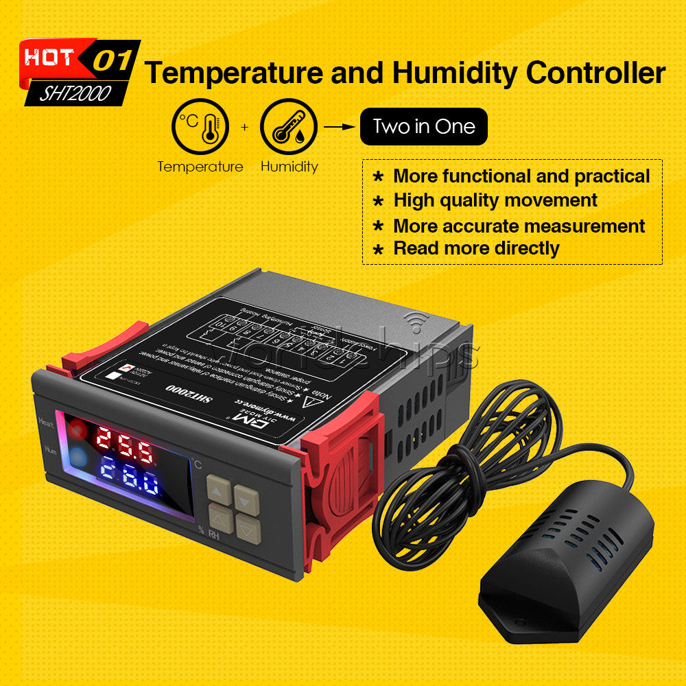SHT2000 -20-60°C Temperature Humidity Hygrometer Thermostat Controller 110-230V