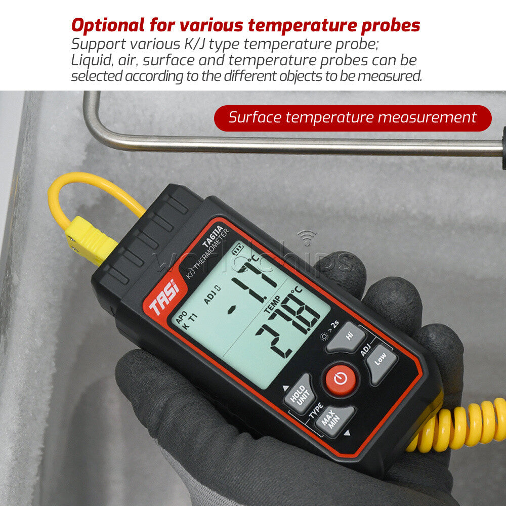 TASI TA611A/B Digital Thermocouple K/J Thermometer Contact Temperature Tester