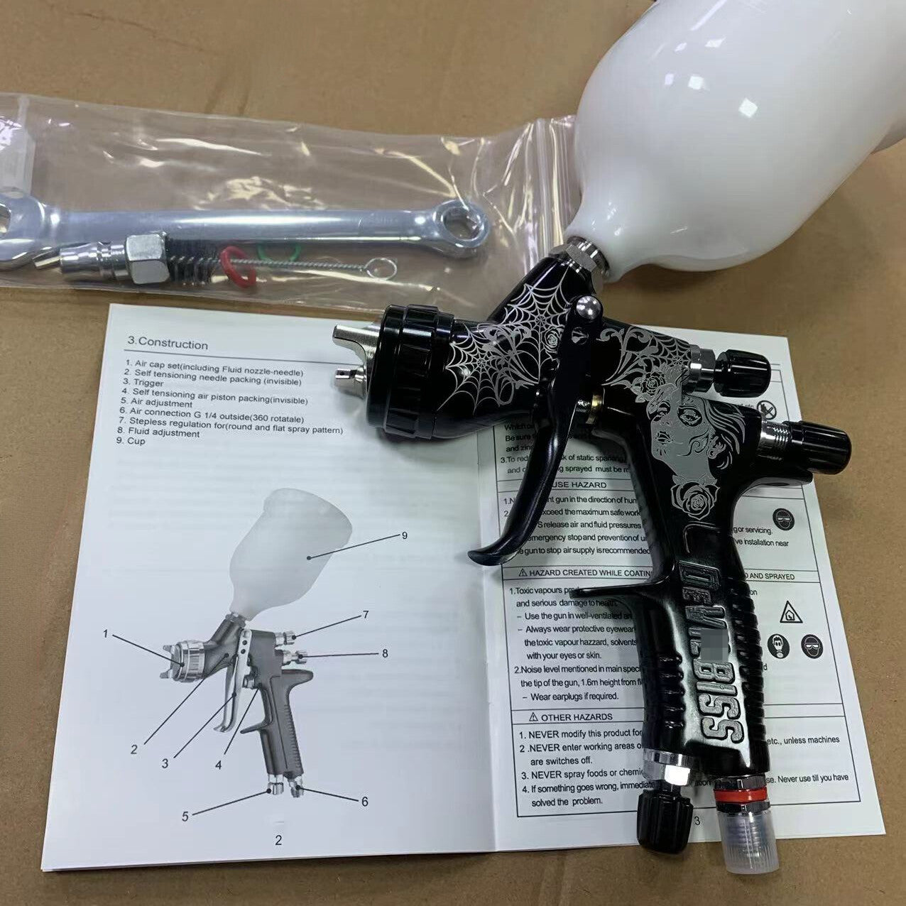 Black Spider Carve Spray Gun TE20 1.3mm Nozzle LVMP Paint Tool for Devilbiss