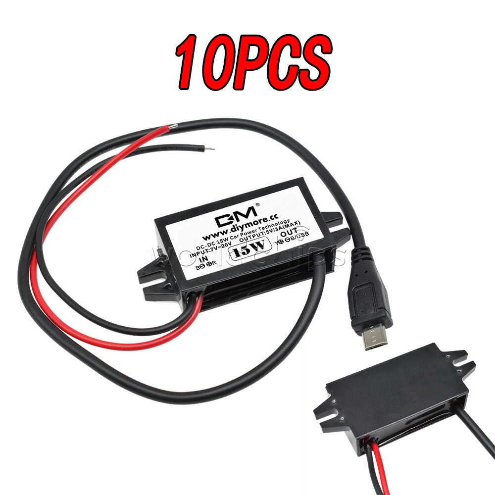 10PCS DC-DC Car Charger Converter Module 12V To 5V 3A 15W with Micro USB Cable