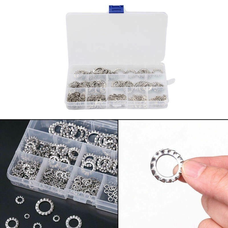 300 Pcs/Set Silver Washers  304-Stainless Steel External Star Assortment-Kit