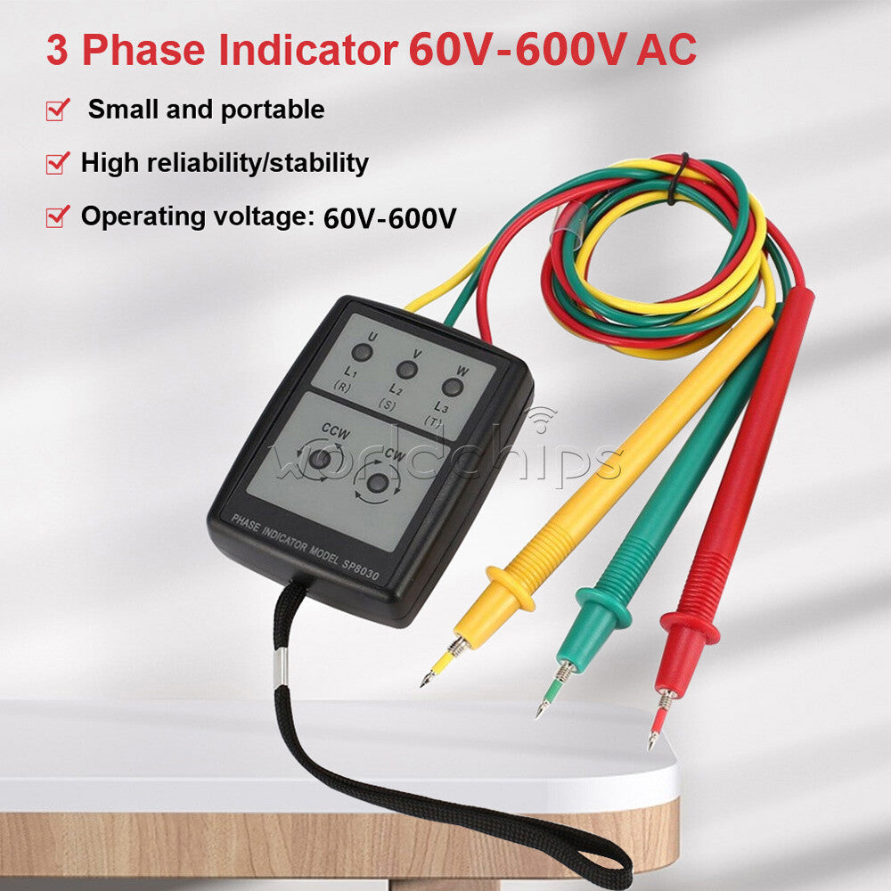 SP8030 Smart LED 3 Phase Indicator Tester Detector Meter AC Phase Sequence Meter