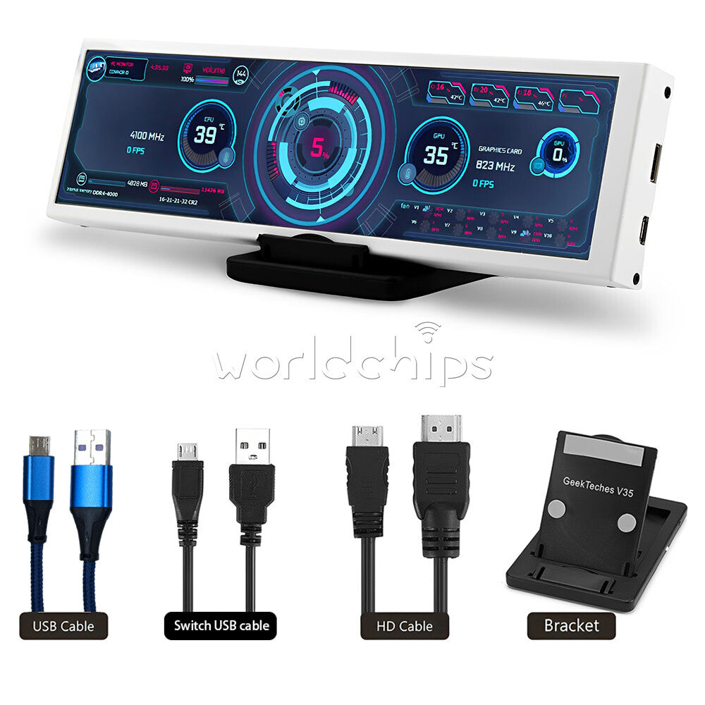 8.8"Long Strip LCD Screen 1920*480 USB-HDMI Sub-Display Monitor for Computer Car