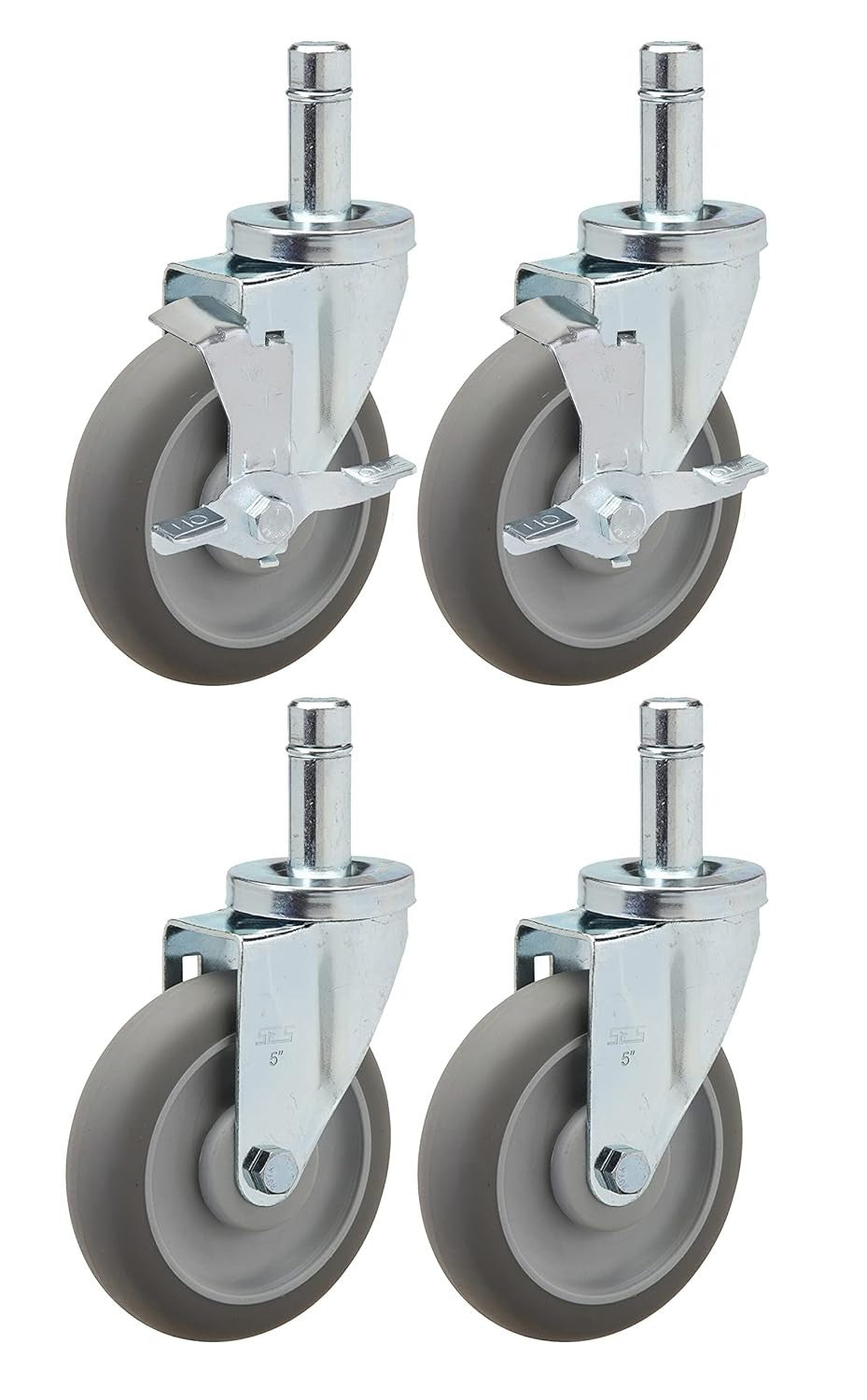 5" Caster Set for Metro Shelving - 4 Swivels, 2 with Brakes, Grey Wheels