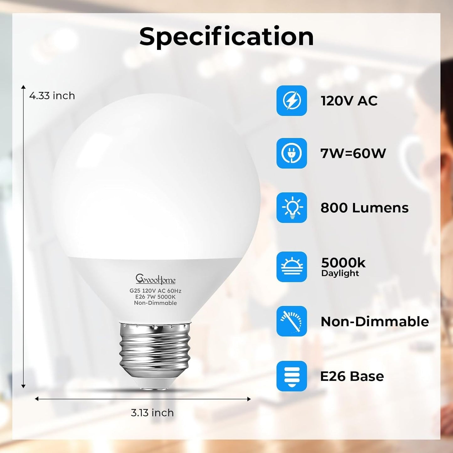 Vanity Light Bulbs for Bathroom, G25 LED Globe Light Bulbs for Makeup Mirror Dre