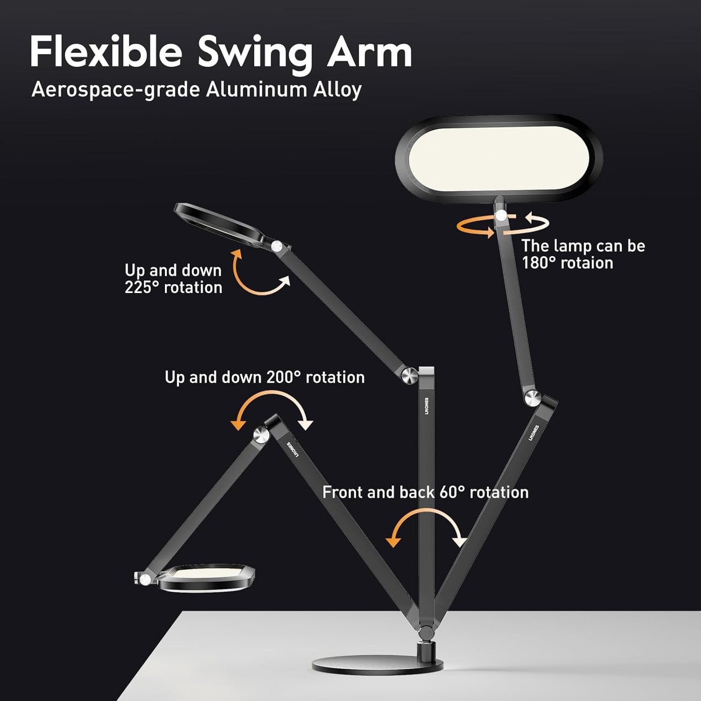 Premium LED Desk Lamp, Double Side Light, Stepless Dimming, Knob Remote