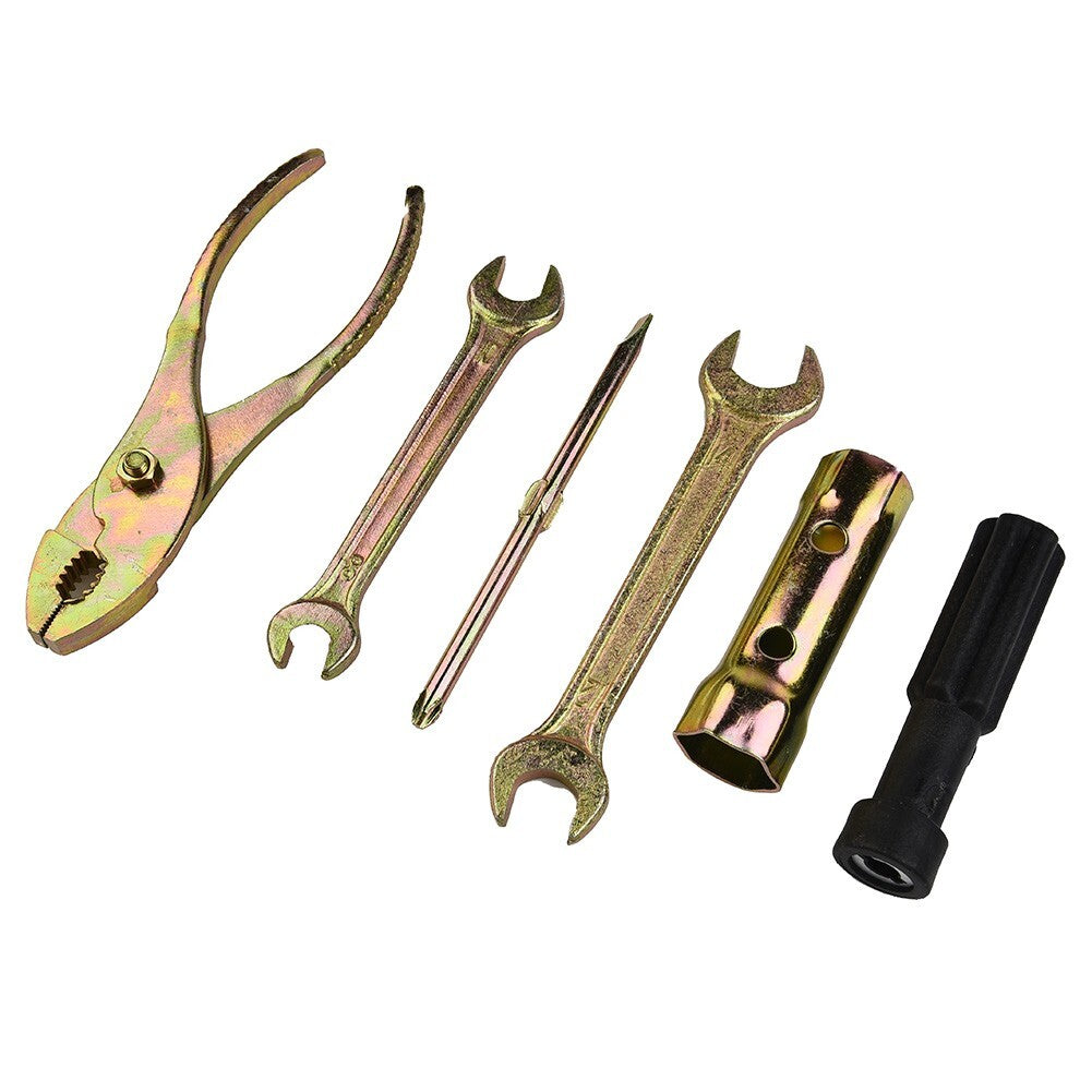 5pcs Motorcycle Spanner + Wrench + Screwdriver +Pliers Tool Kit W/ Storage Bag