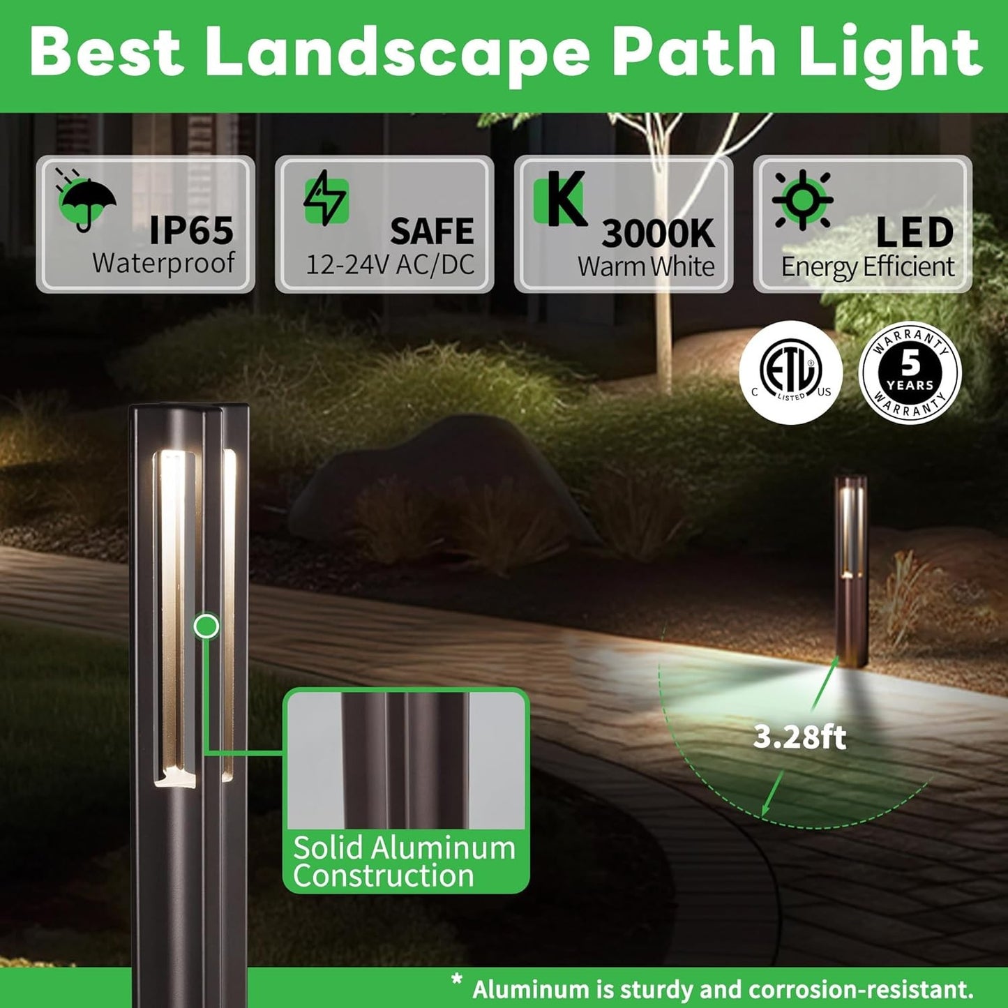 Low Voltage Pathway Lights, LED Landscape Path Lights, Outdoor Waterproof IP65,