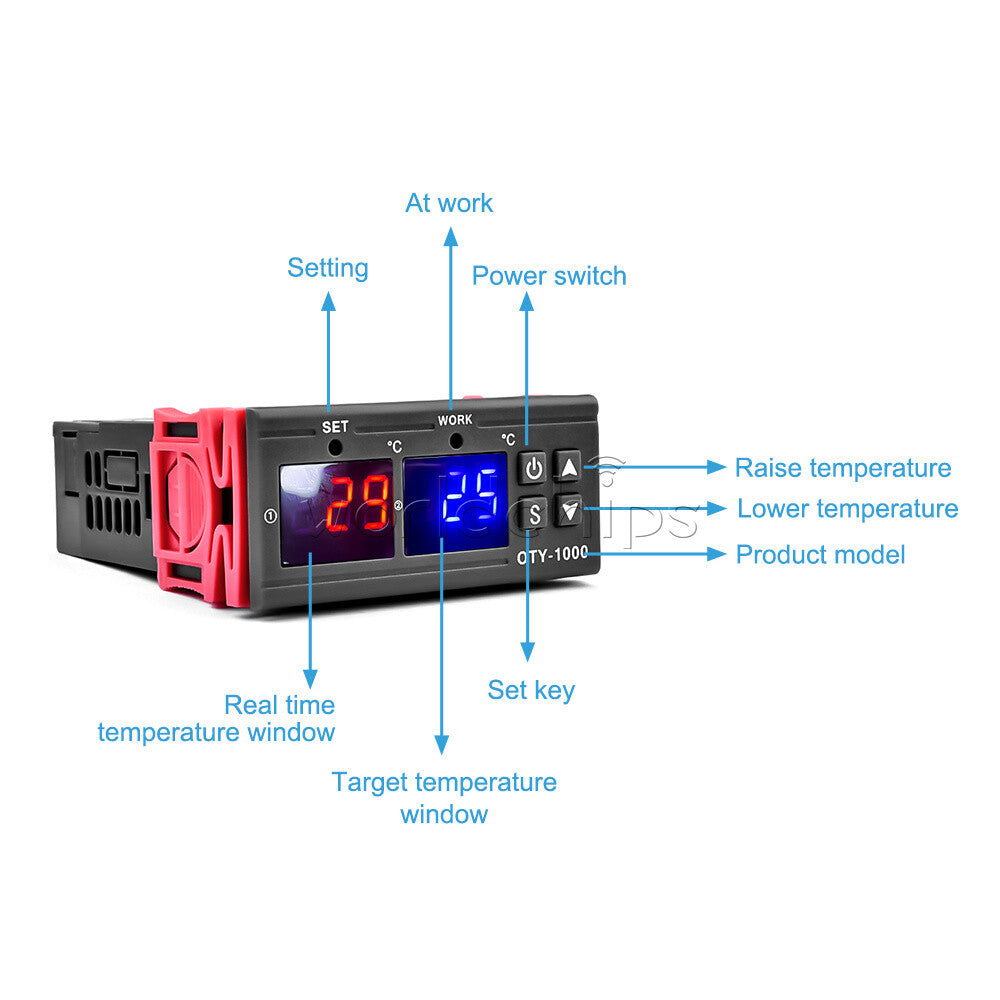 AC 220V Dual Display Digital Temperature Thermostat Controller 0~999℃ + K Senser