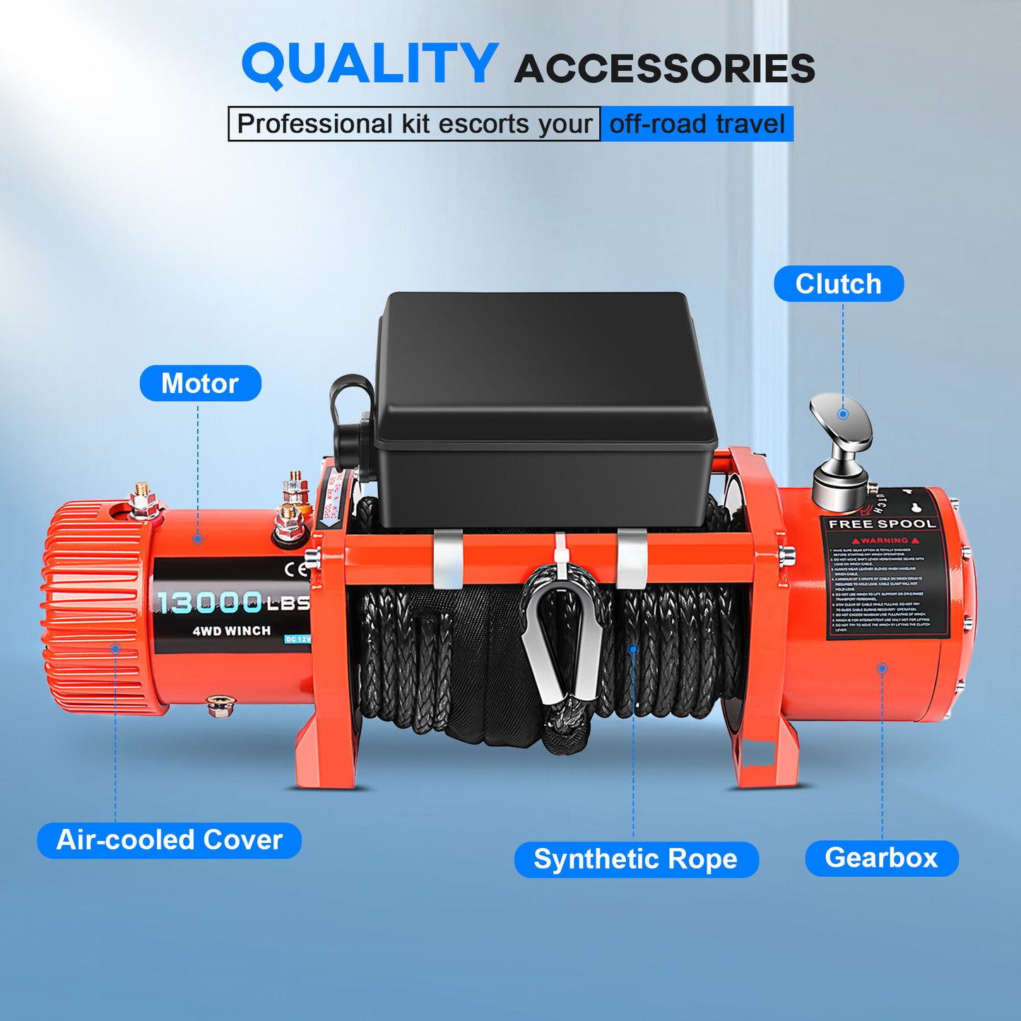 ECCPP 13000lbs Electric Winch 12V Waterproof Truck 4WD Trailer Synthetic Rope