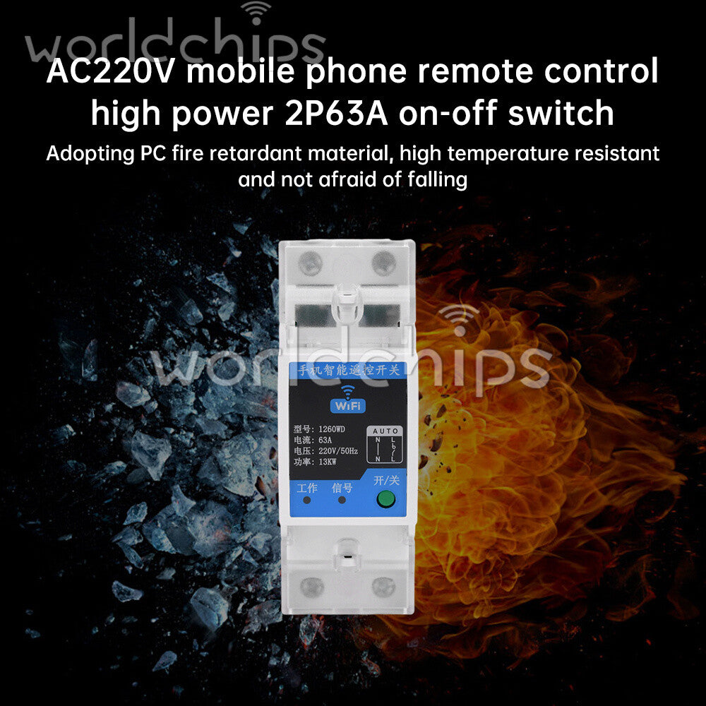 AC220V 2P63A On/Off Breaker TUYA WIFI Bluetooth Switching Power Circuit Breaker