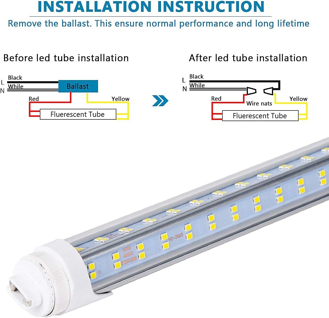 10-Pack 100W V-Shaped LED Tube Lights, 8FT 6000K 14500LM, Clear Cover
