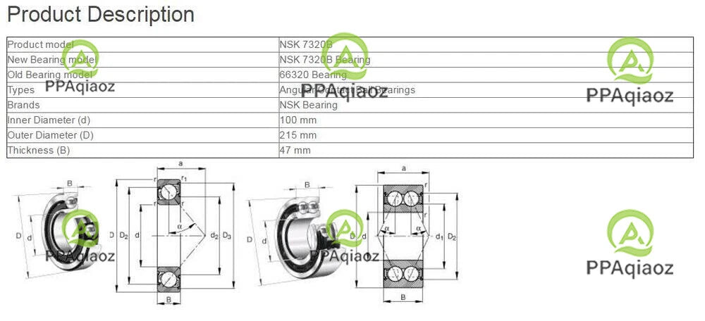 1PC NSK 7320B Angular Contact Ball Bearings 100x215x47mm #P