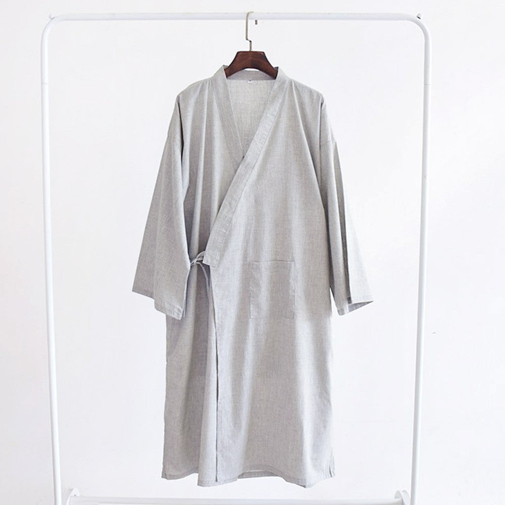 Casual Men's Cotton Home Robe Kimono Yukata Bathrobe Pajamas With Belt