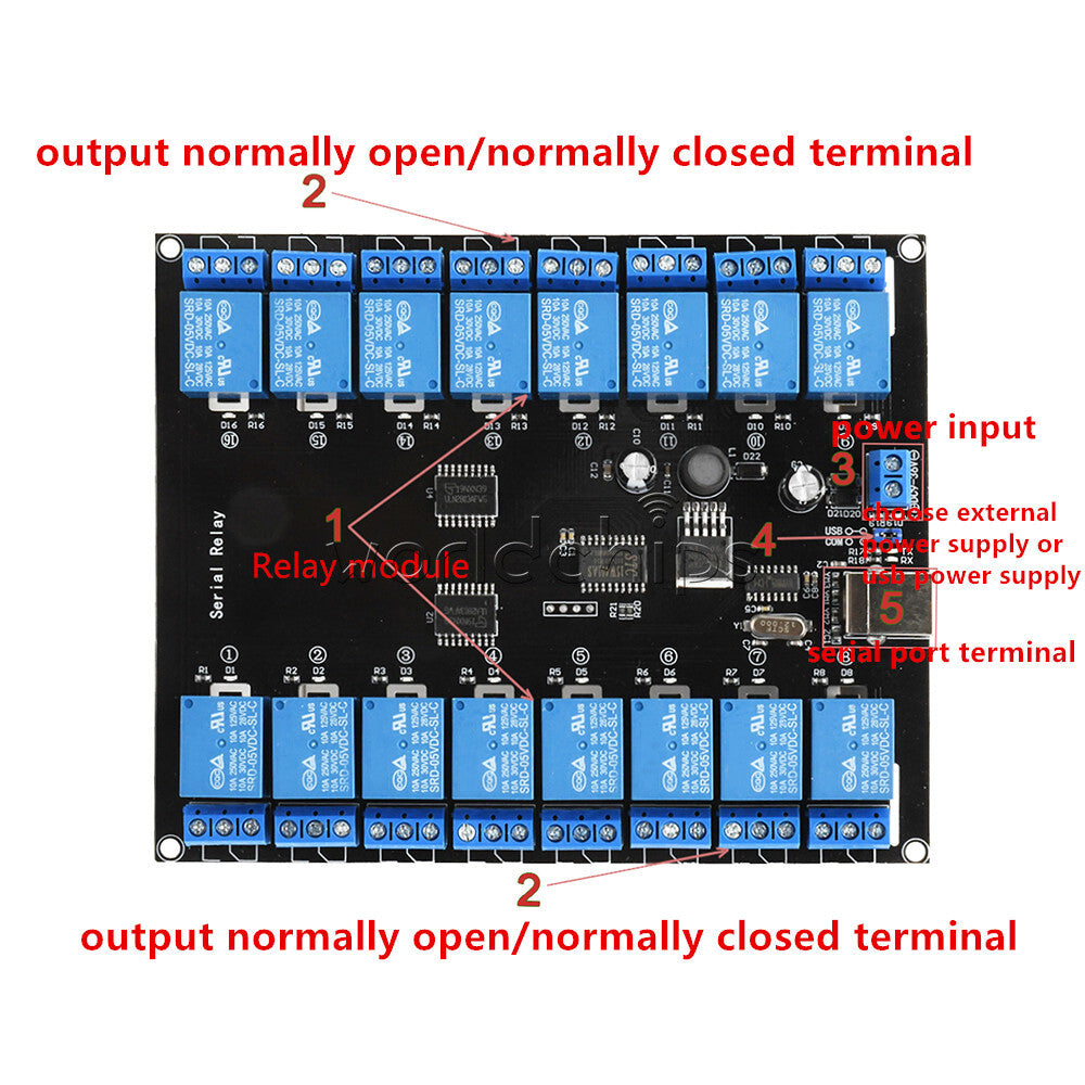 DC 7V~38V 10A/250V 16-channel Serial Relay Module USB Power Supply for Lights