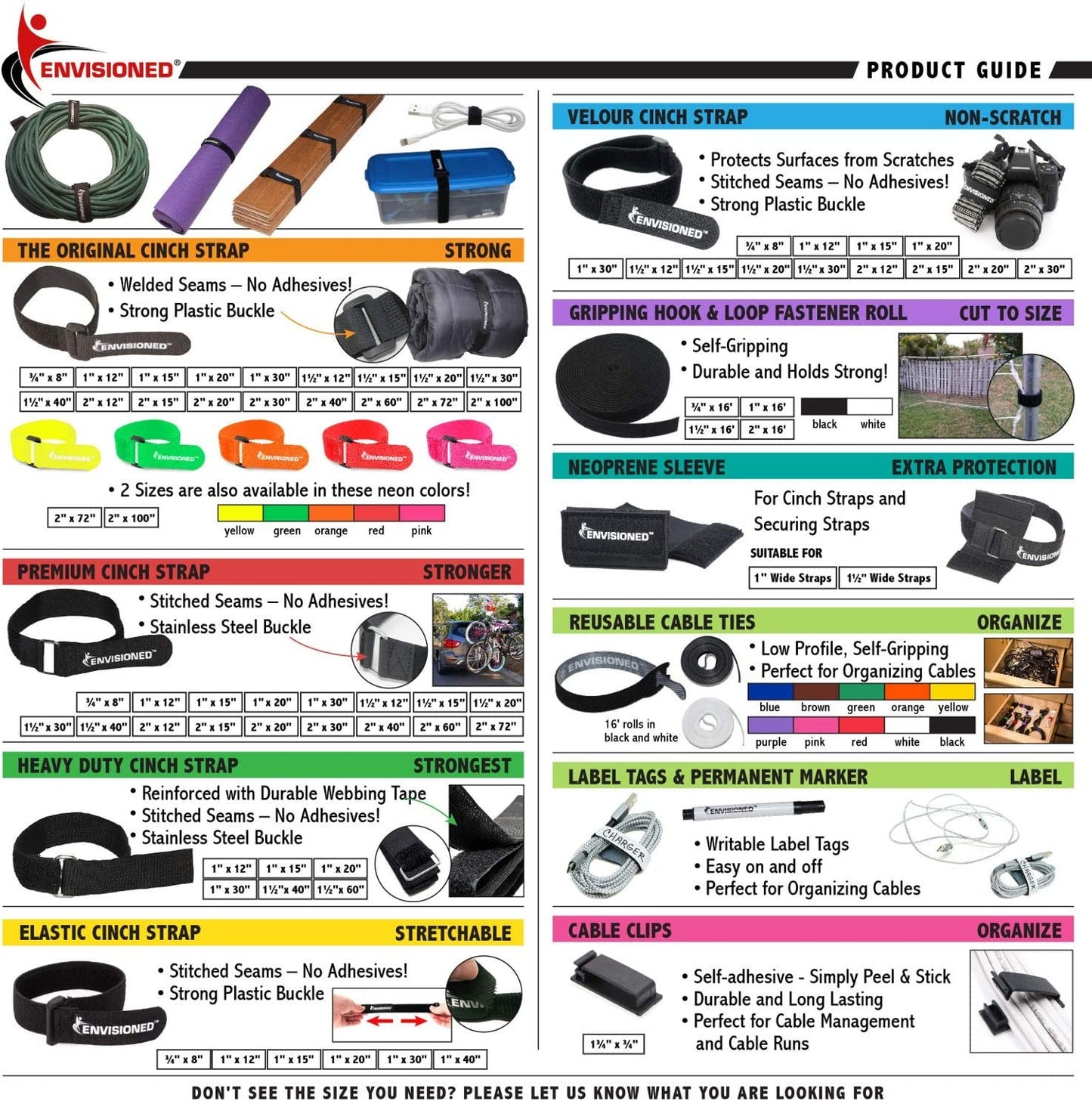 Reusable Cinch Straps 2" X 40" - 6 Pack, Multipurpose Strong Gripping, Quality H