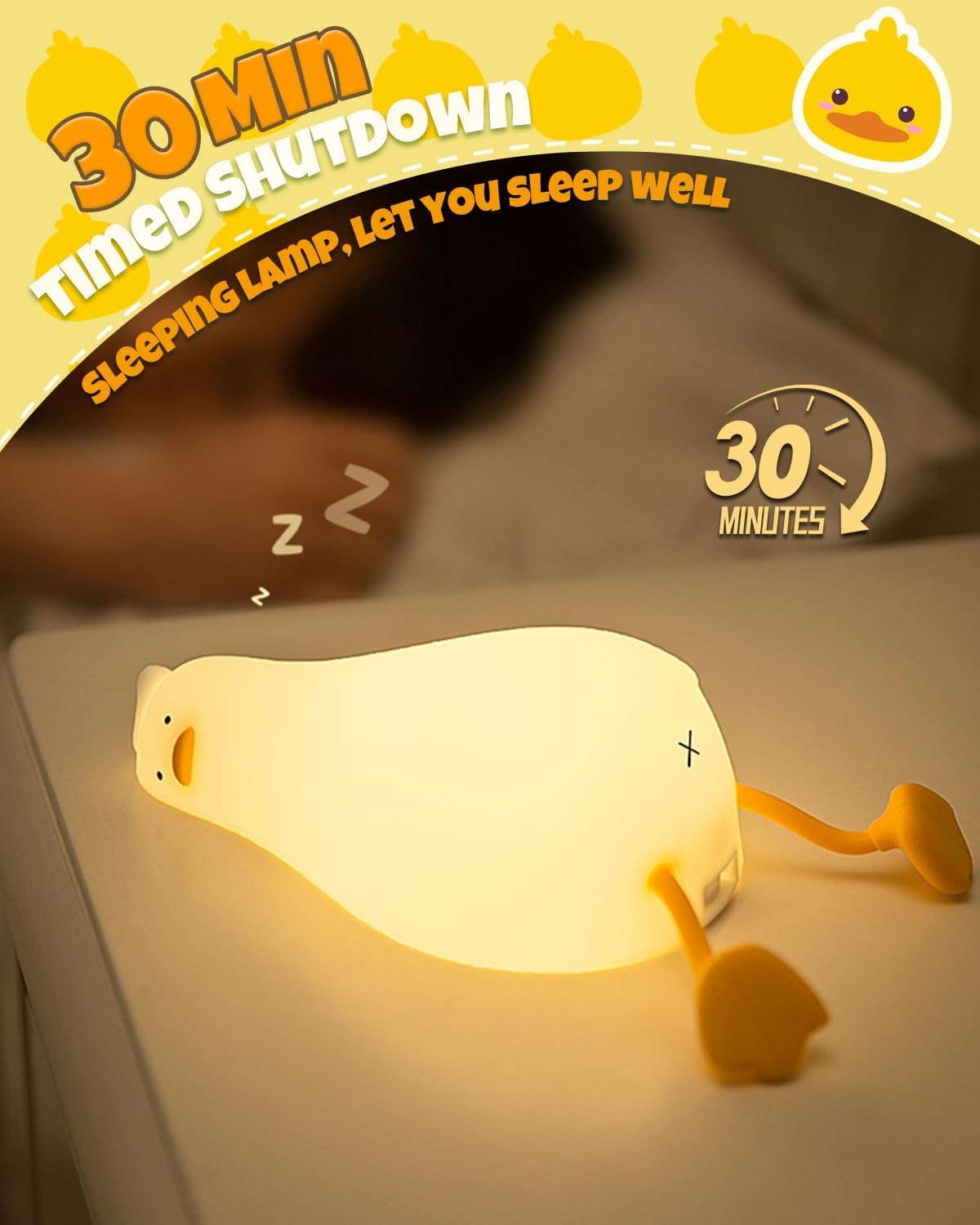 Cute Duck Night Light, Animal Lamp, Food Grade Silicone, Rechargeable, 3 Level D
