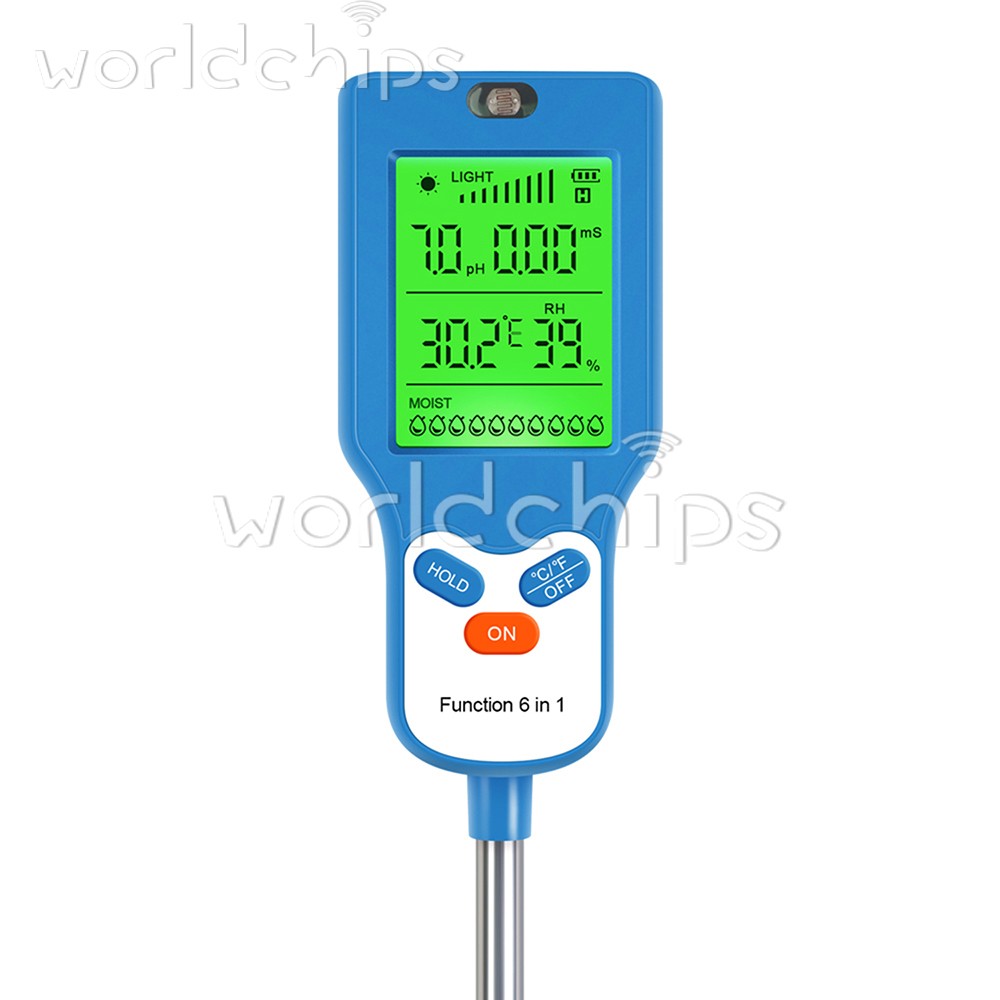 6-in-1 Digital PH Tester Sunlight Soil Moisture Meter Detector Plant Garden ℃℉