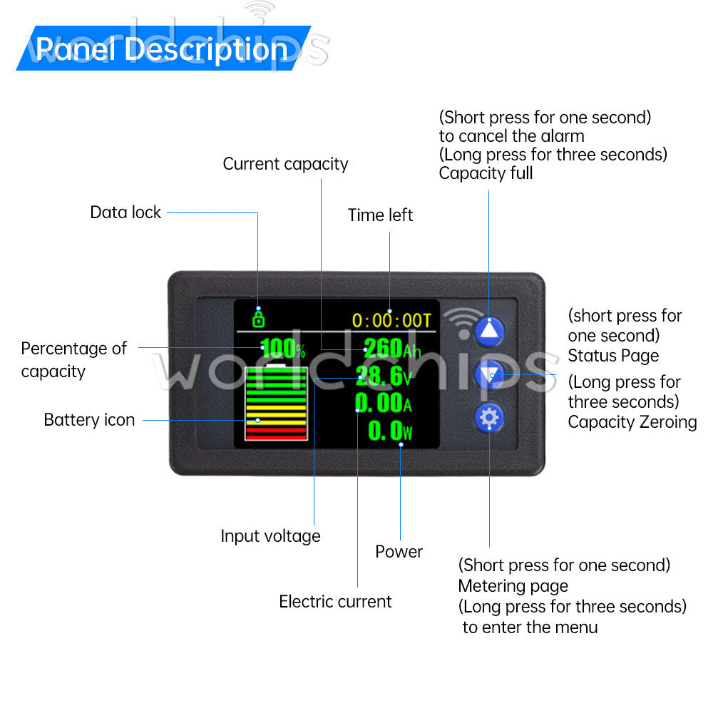 H56AH LCD Digital Hall-Coulomb Meter Voltage Current Power Meter Display 0-400A