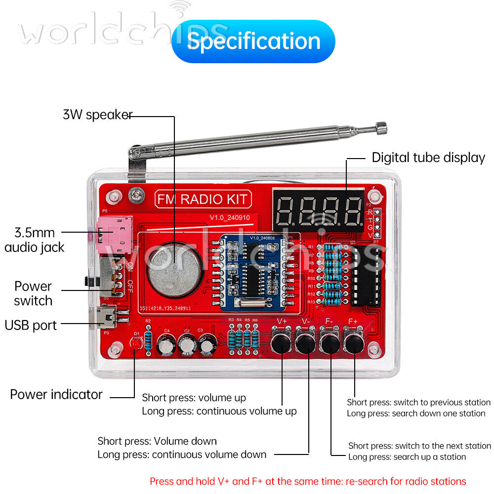 1-10PCS Digital RDA5807 FM Radio Electronic Kit 87-108MHZ Soldering Practice Kit