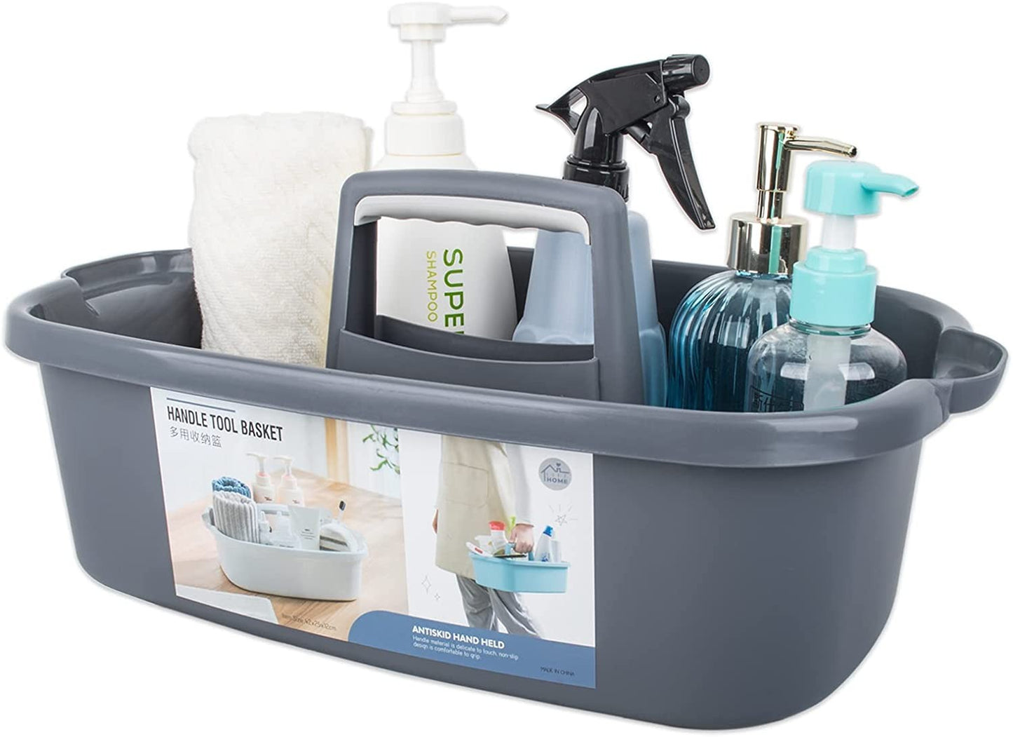 Large Cleaning Supplies Caddy Portable Shower Basket Supply Organizer with Handl