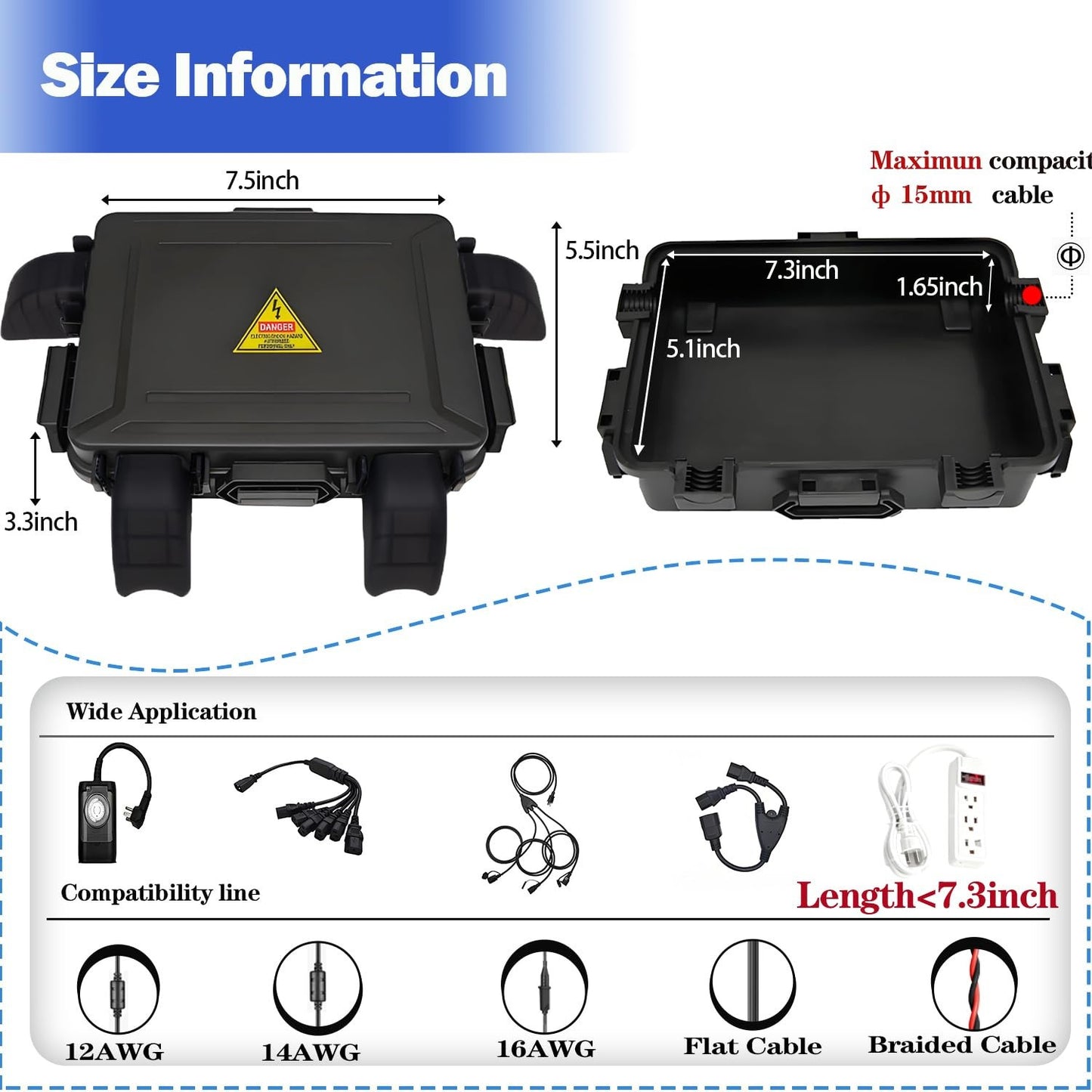 Small Outdoor Electrical Box,Waterproof Extension Cord Cover(Inner 7.3 * 5.1 * 1