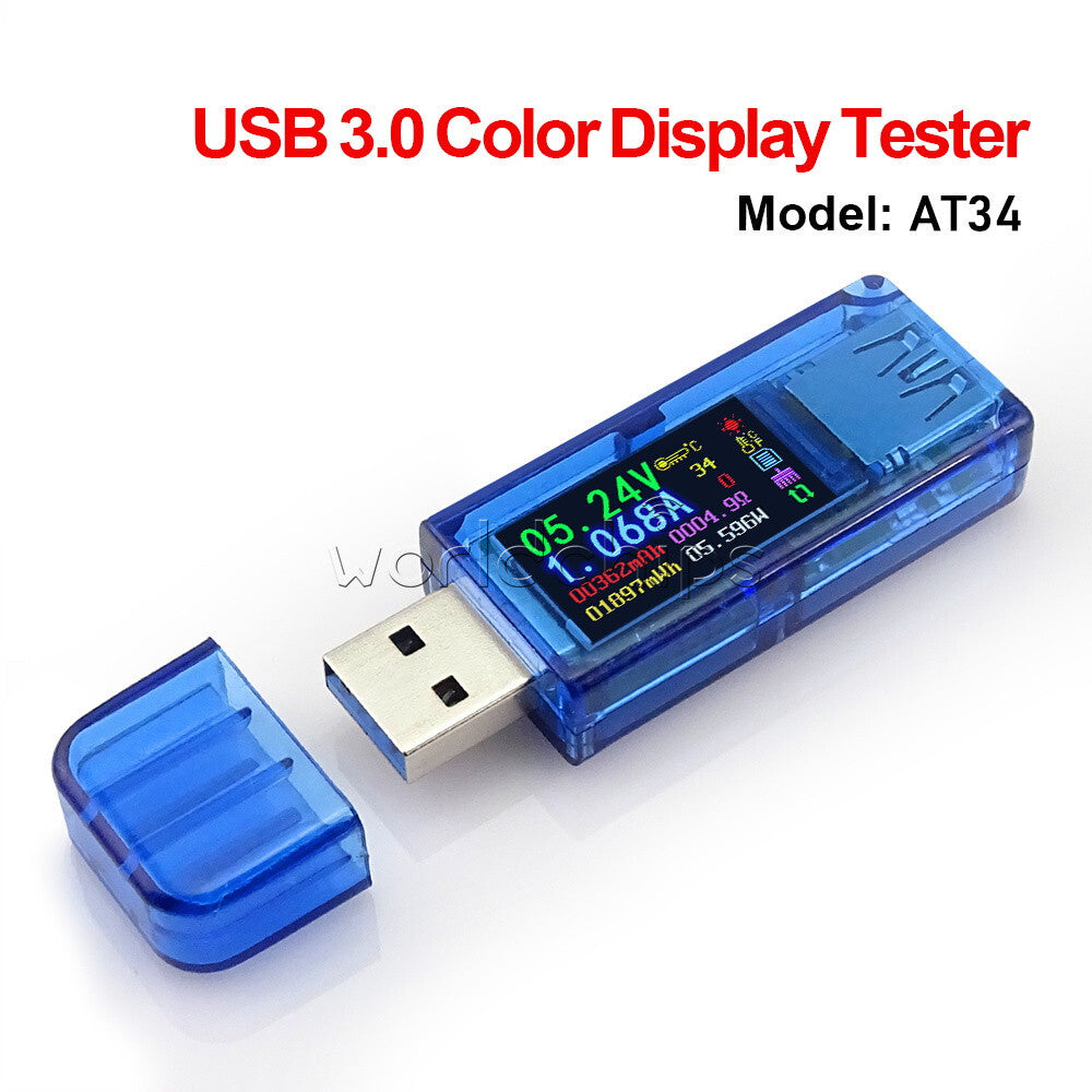 AT34 USB 3.0 LCD Voltage Current Power Capacity Meter Tester Voltmeter Ammeter