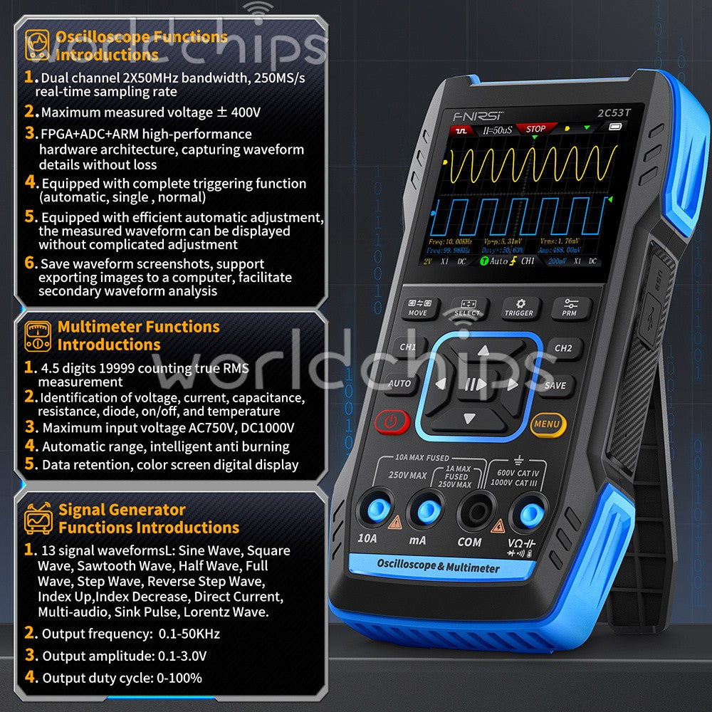 FNIRSI 2C23T / 2C53T Smart Digital Oscilloscope Multimeter Signal Generator