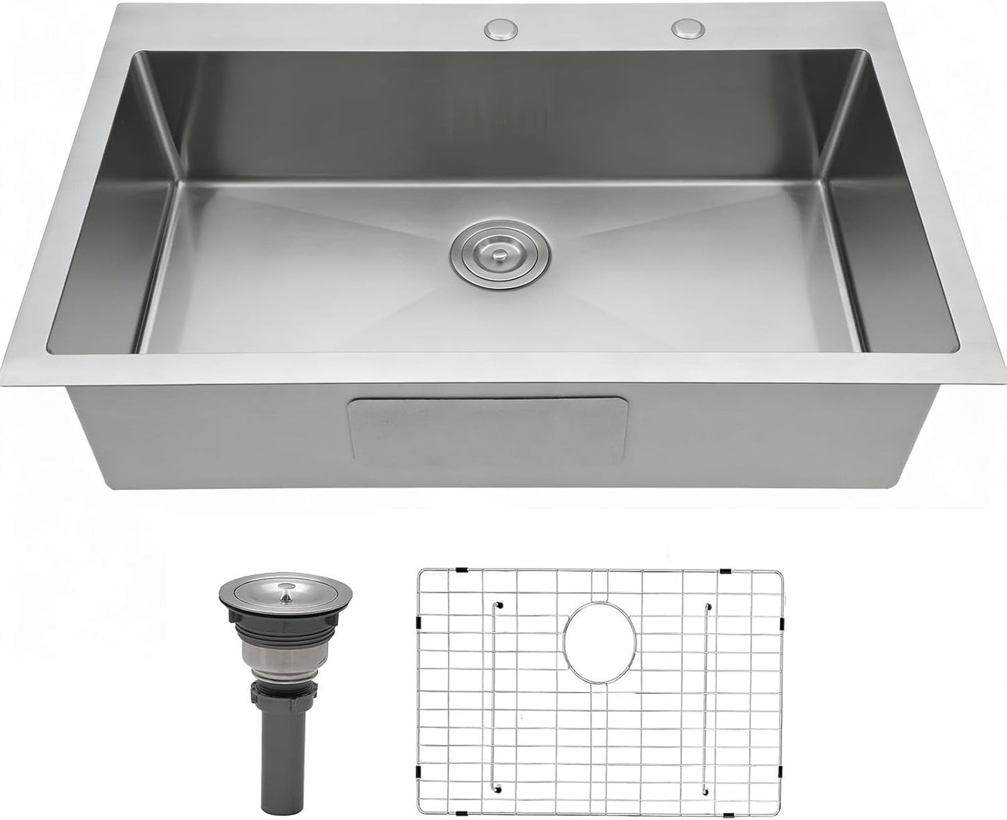 33x22 Inch Drop In Kitchen Sink, Stainless Steel Brushed Nickel with Dish Grid