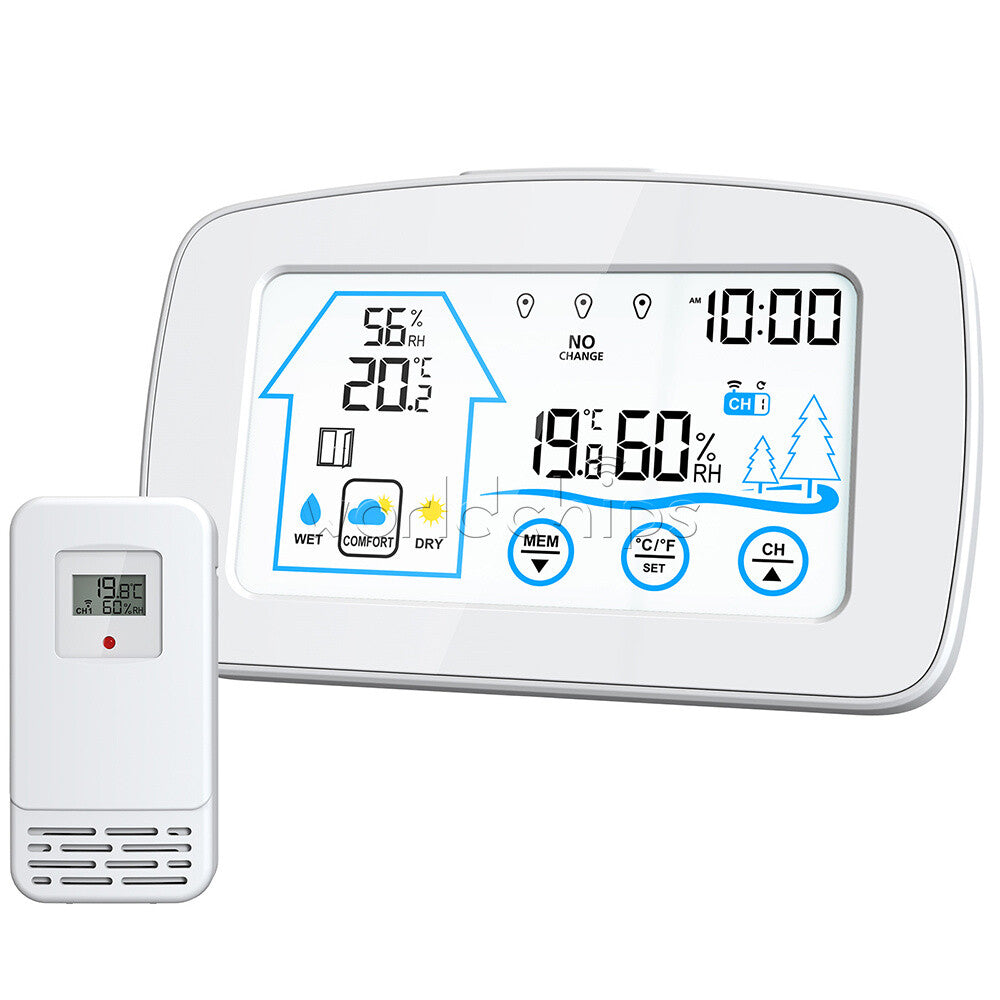 Wireless Indoor Outdoor Thermometer & Hygrometer Touch Screen LCD Humidity Gauge