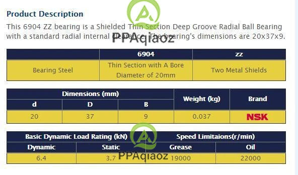 5PCS NSK 6904 ZZ Deep Groove Radial Ball Bearing 20x37x9mm #P
