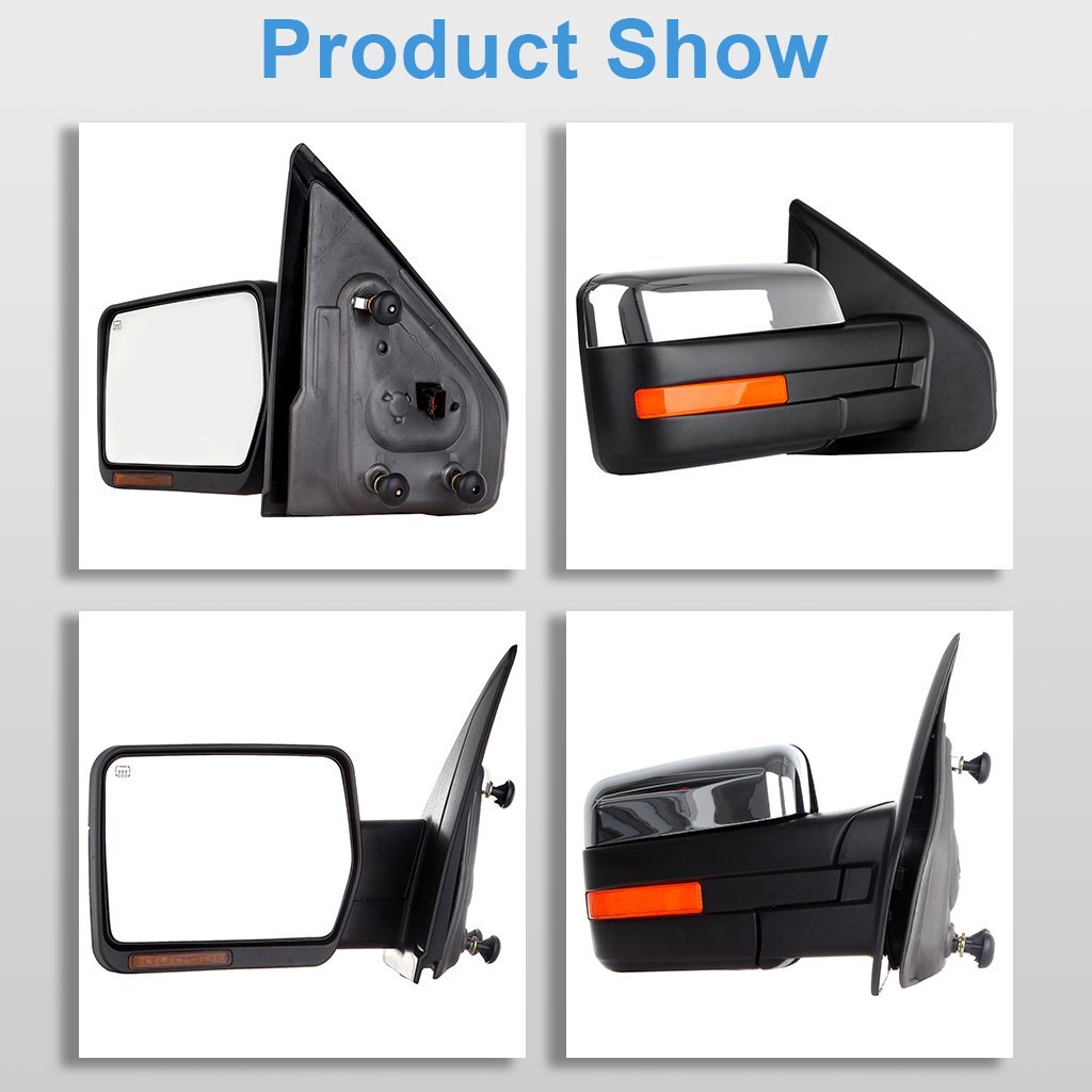 Drive Side Tow Mirror For 04-14 Ford F150 Chrome Power Heated Puddle Signal Lamp
