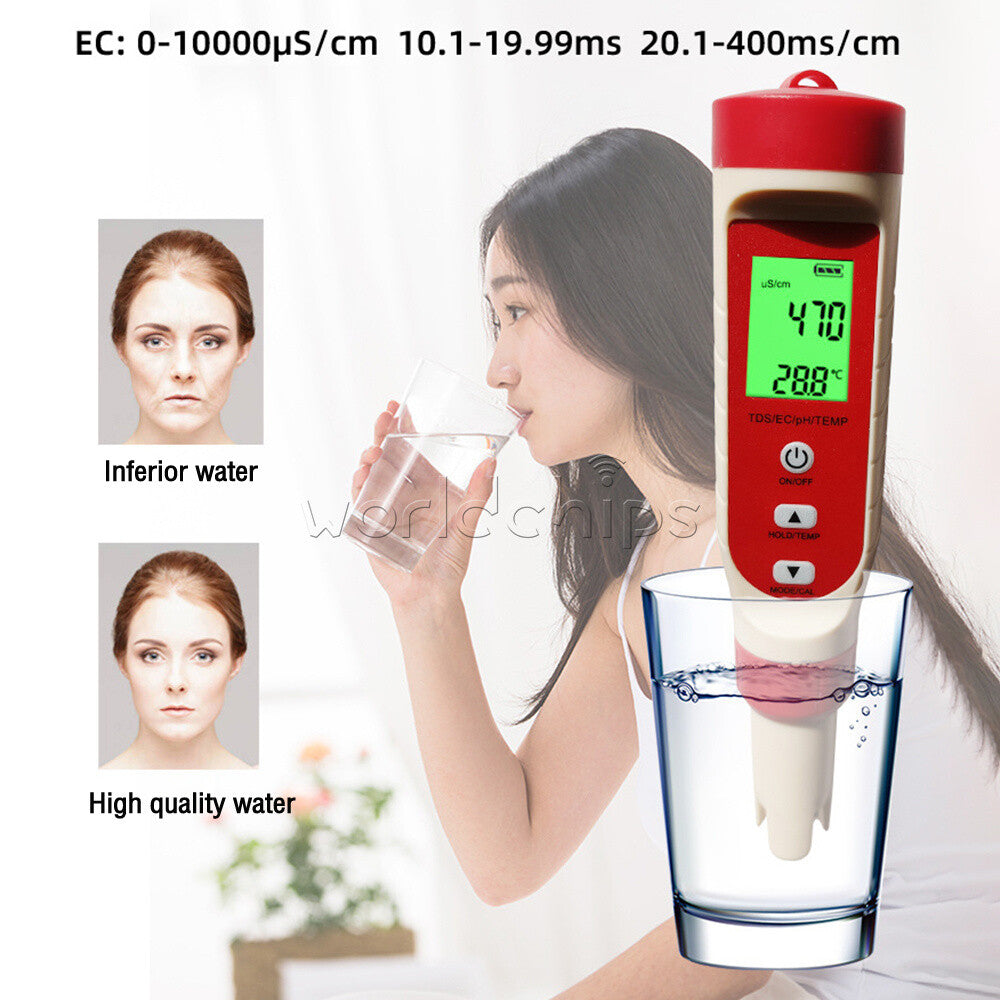 4-In-1 PH TDS EC Temperature Meter Tester Water Quality Test Pen for Hydroponic