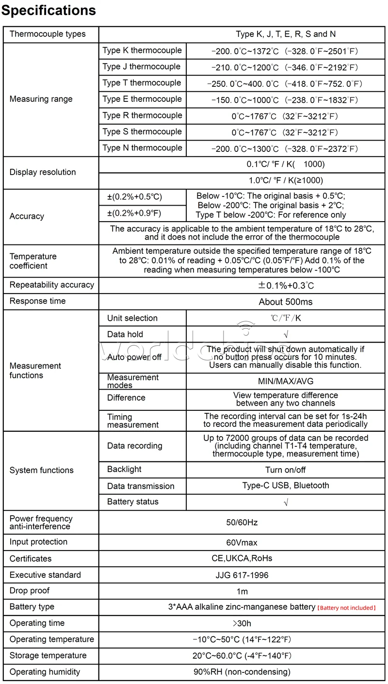 UNI-T UT325F Smart Digital 4Ch Thermocouple Thermometer Bluetooth APP Control