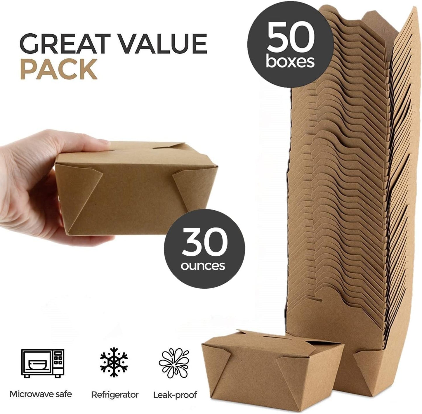 Take Out Food Containers Microwaveable Kraft Brown Take Out Boxes 30 Oz (50 Pack