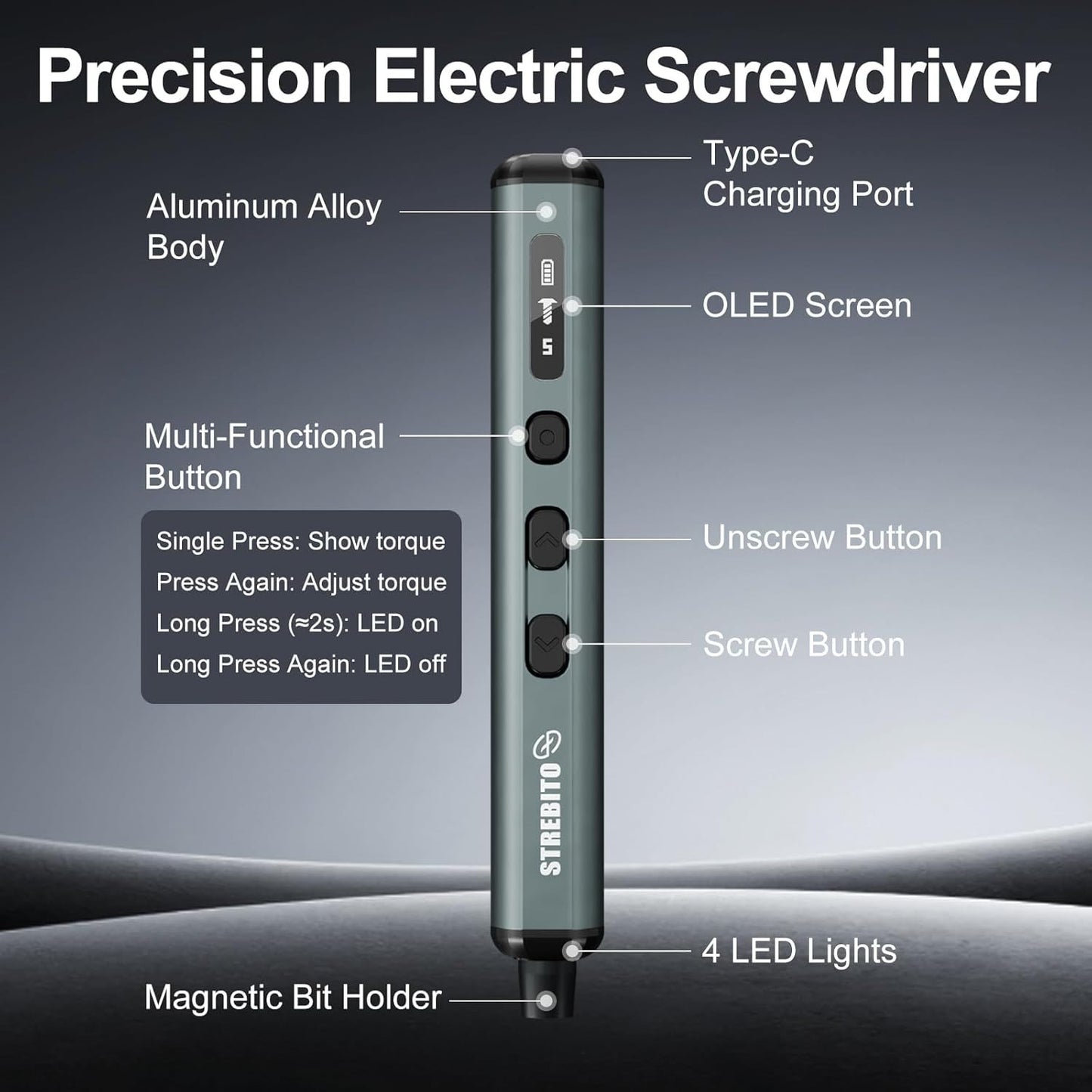 67-in-1 Precision Electric Screwdriver, 50 Bits, 5 Torque Settings, 4 LEDs