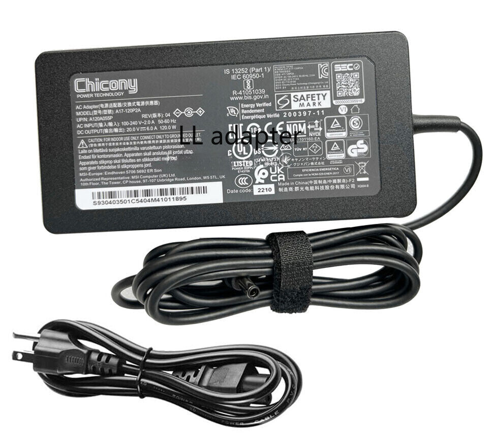 Chicony Charger 20V 6A 120W AC Adapter For GF63 Thin 11UC-1289US Power Supply