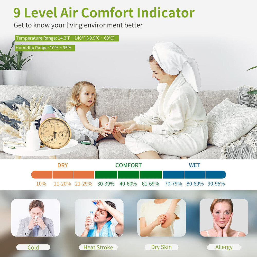 3-in-1 Hanging Temperature Humidity Barometer Home Garden Pointer Thermometer