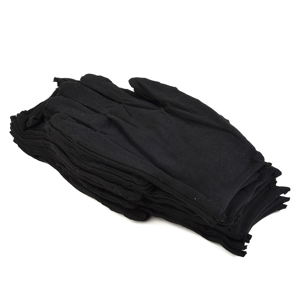 12 Pairs Black Cotton-Gloves Liner Moisturising-Eczema Butler-Beauty-Unisex