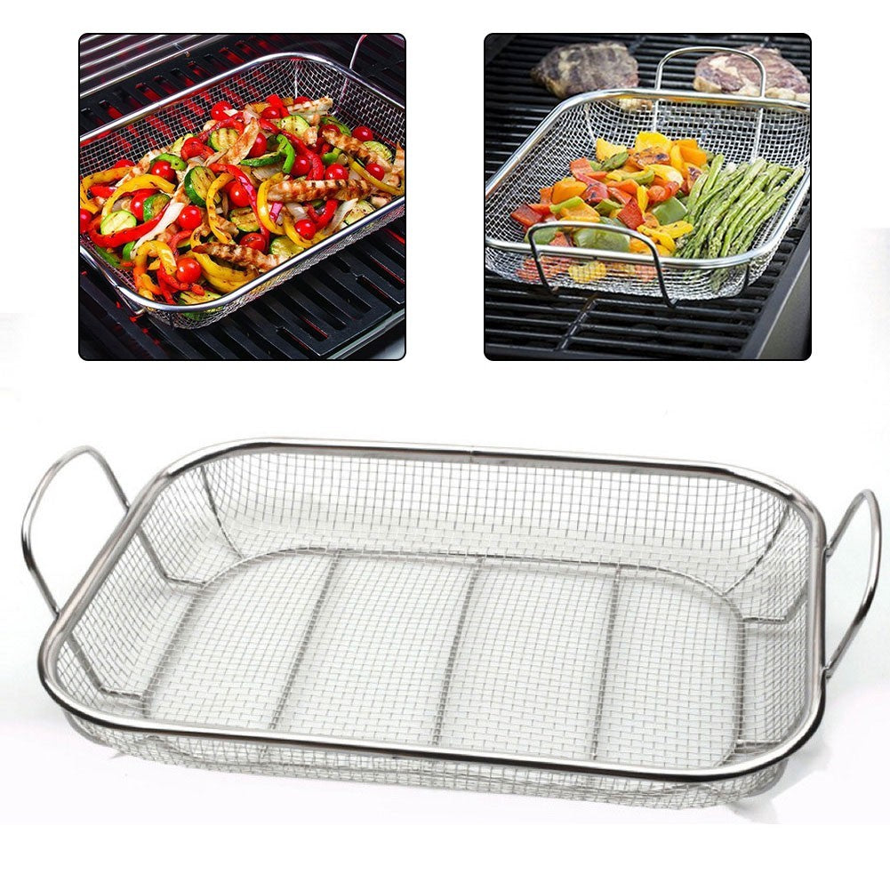 Vegetable Grill Basket Stainless Steel Heavy Duty 15 by 11 Inch for Barbecue