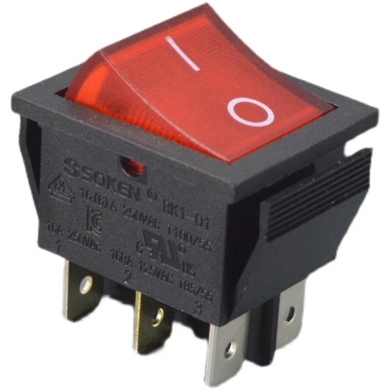 5PCS SOKEN RK1-01 6 pins Rocker Switch 16A 250VAC With Red Light