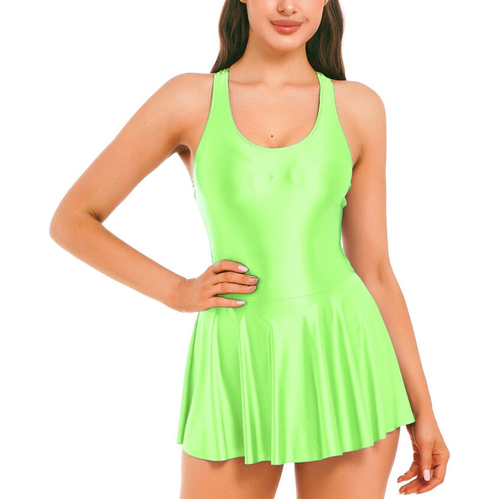 Solid Color Athletic Tennis Dress Stretchy Sleeveless Tank Dress for Women