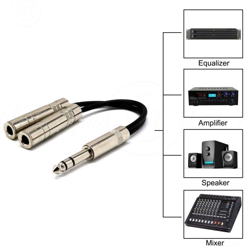 1/4 Inch Dual 6.35mm Mono Jack Splitter HiFi Audio Sys Cable Adapter Connector