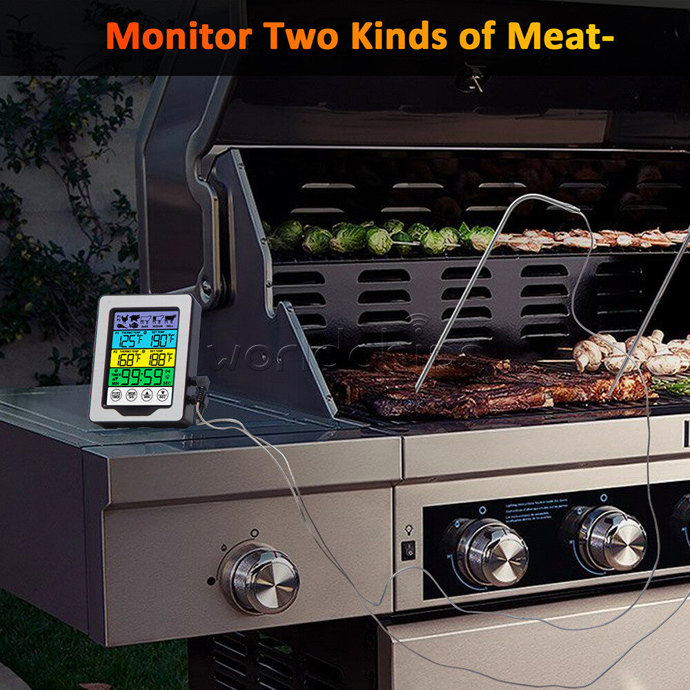 Touch Screen Backlight Dual Probes Kitchen Cooking Food BBQ Meat Thermometer